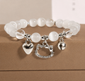Snow Kitty Charm Beaded Bracelet