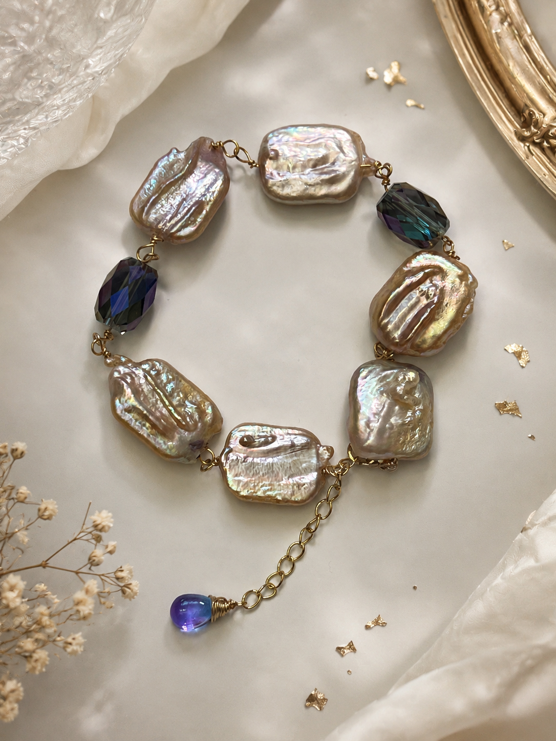 Natural Freshwater Baroque Pearl Bracelet – Handmade Gold-Tone Bracelet