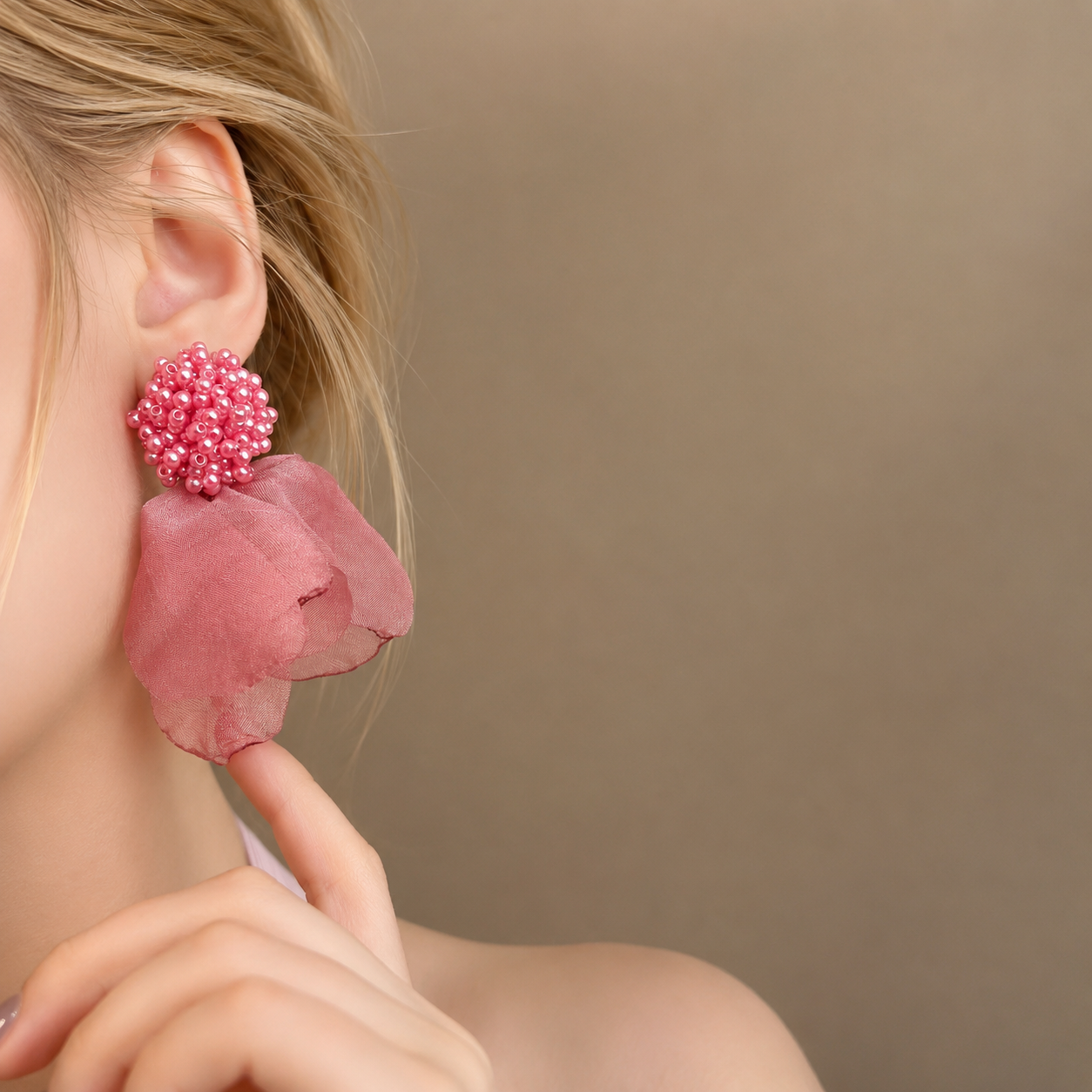 Rosé Petal Symphony Earrings  Handcrafted Floral Statement Drop Earrings