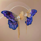 Violet Butterfly Sonata | Embroidered Butterfly Tassel Earrings