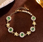 Enchanted Emerald Collection | Forest-Inspired Floral Bracelet with Green Stone & Zircon