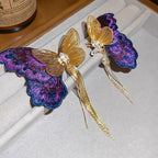 Violet Butterfly Sonata | Embroidered Butterfly Tassel Earrings