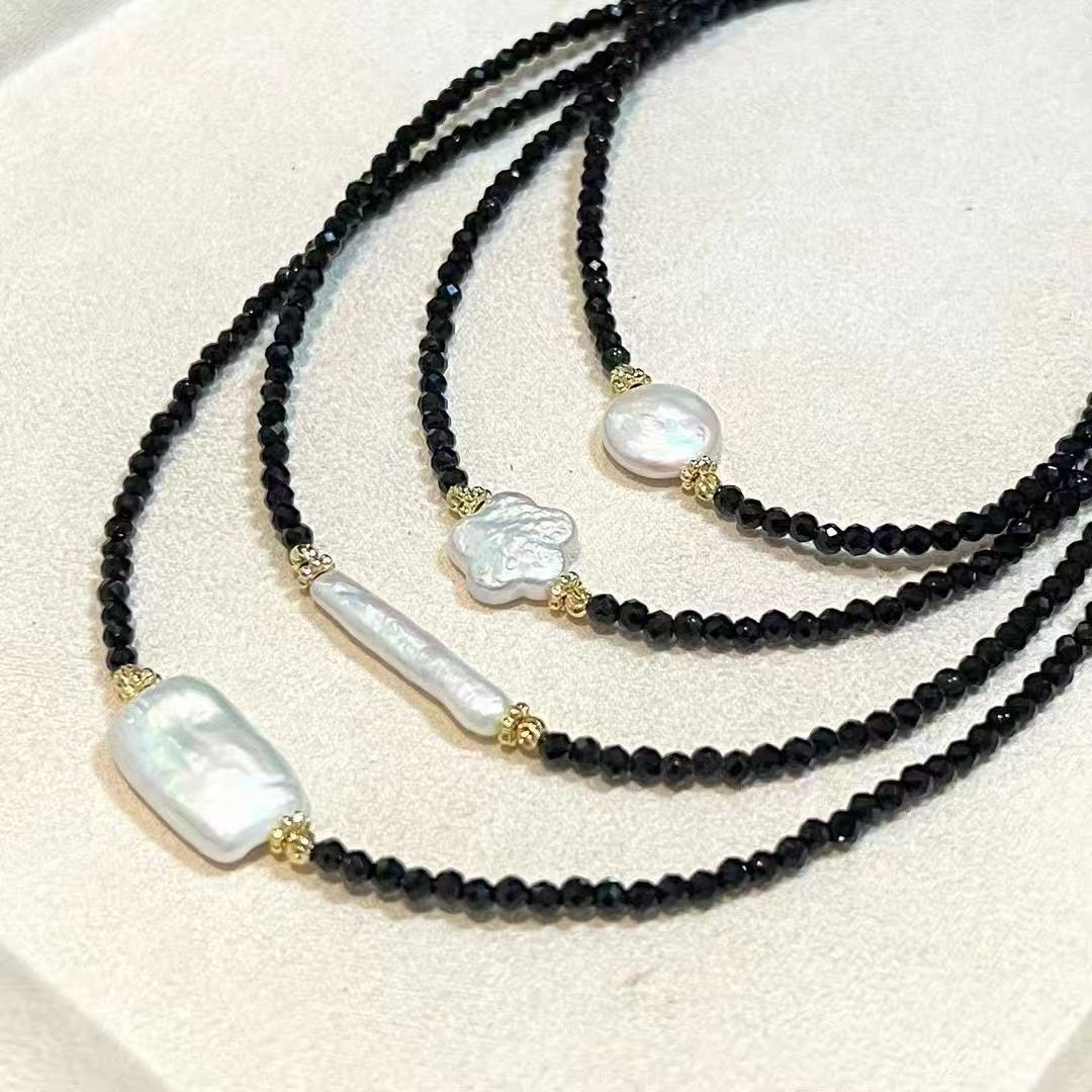 Black Spinel & Baroque Pearl Choker Necklace