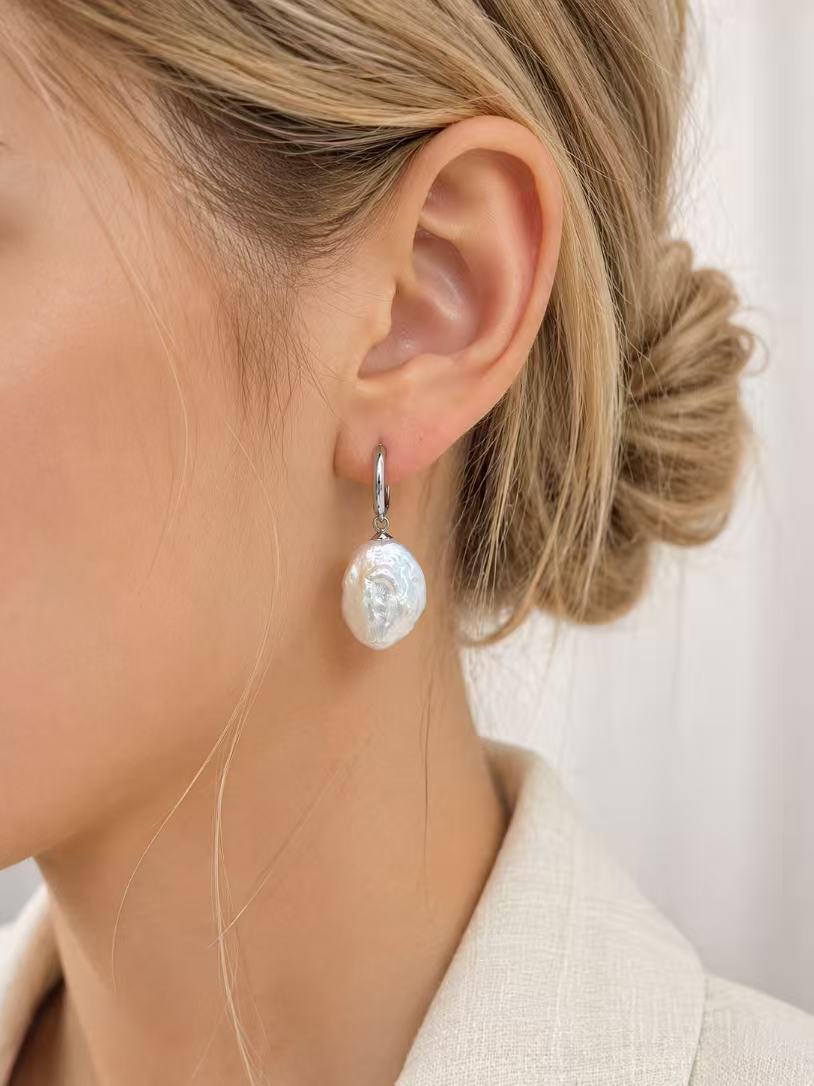 Baroque Pearl Hoop Earrings