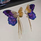 Violet Butterfly Sonata | Embroidered Butterfly Tassel Earrings