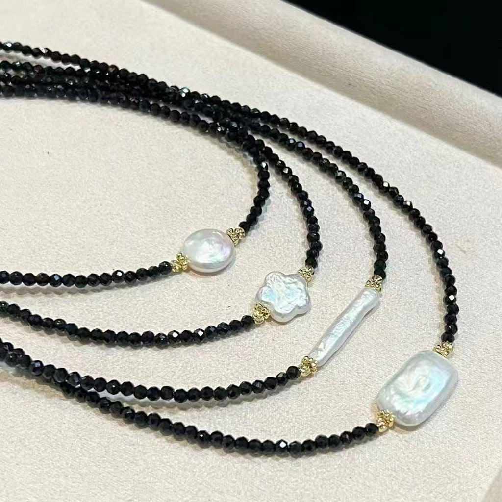 Black Spinel & Baroque Pearl Choker Necklace