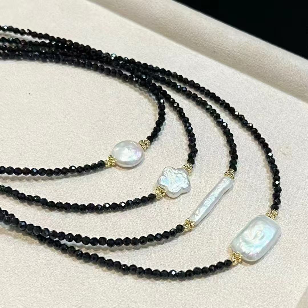 Black Spinel & Baroque Pearl Choker Necklace