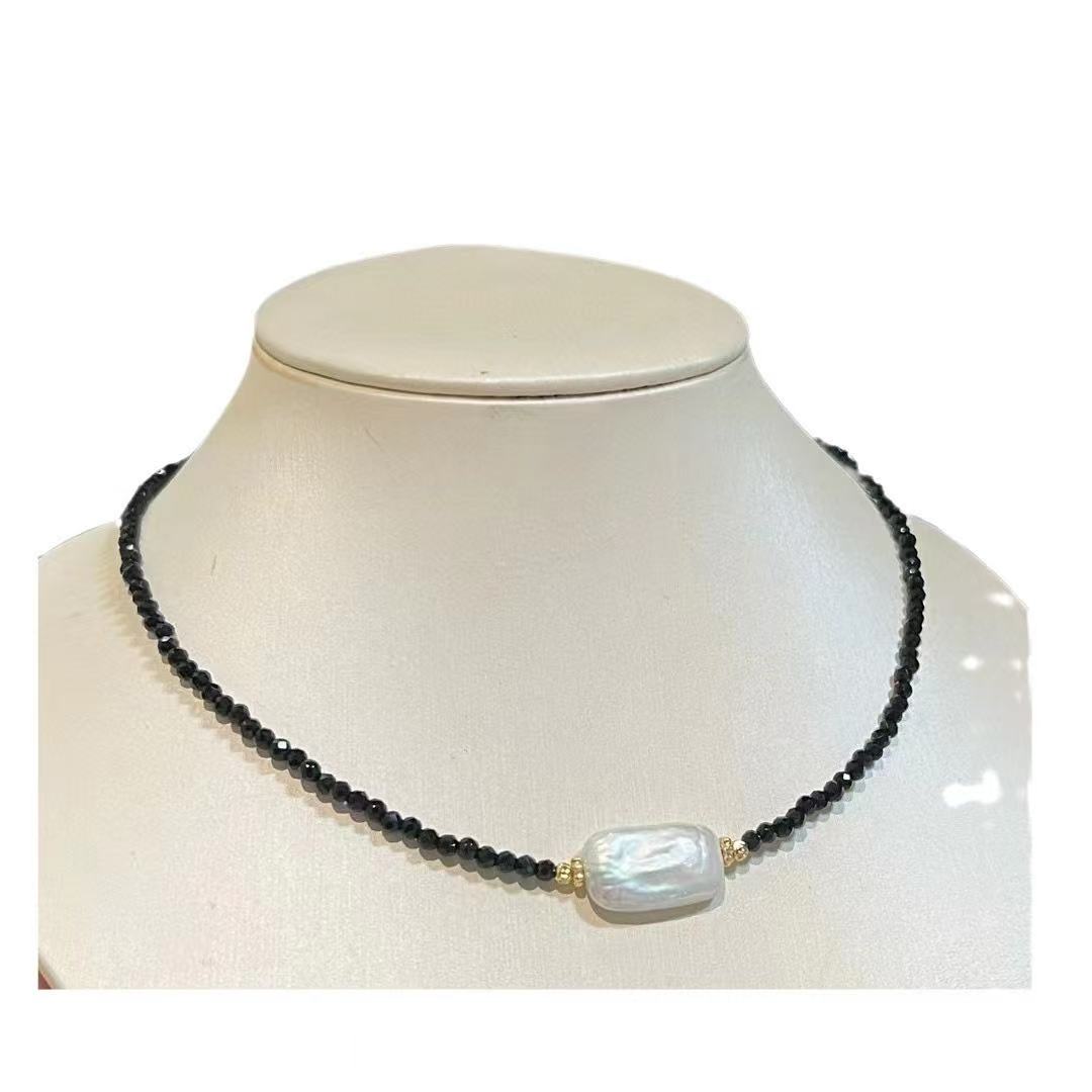 Black Spinel & Baroque Pearl Choker Necklace