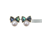 Freshwater Pearl & Abalone Bow Stud Earrings
