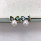 Freshwater Pearl & Abalone Bow Stud Earrings