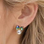 Freshwater Pearl & Abalone Bow Stud Earrings