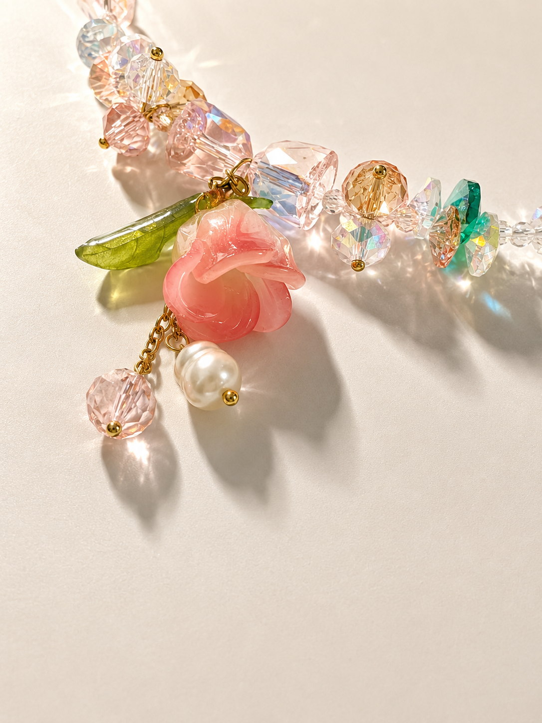 Elegant Rose Pendant Beaded Necklace