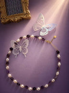 Purple Stone & Pearl Necklace
