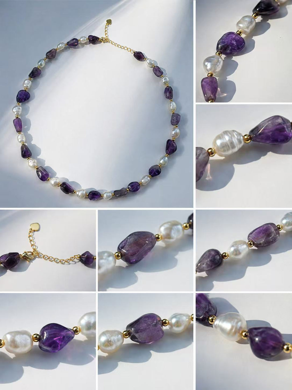 Purple Stone & Pearl Necklace