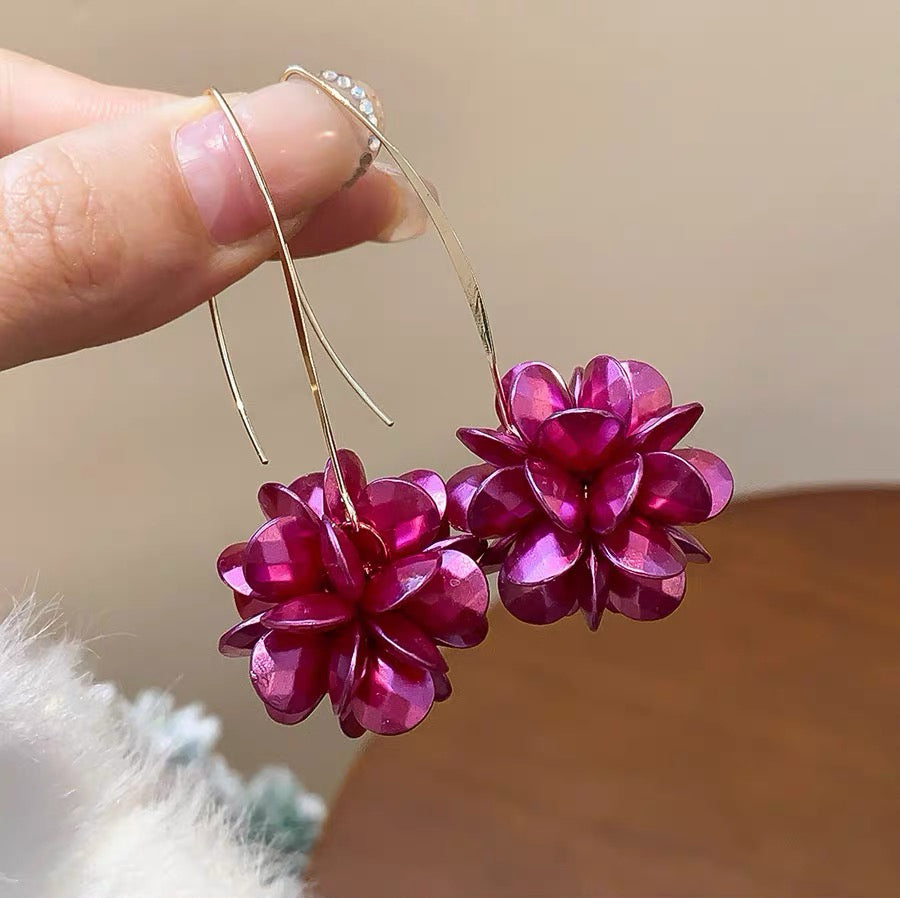 Amethyst Bloom Pearl Hook Earrings