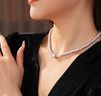 French Style Pearl Necklace with Mother-of-Pearl Clasp | Elegant Minimalist Choker Necklace