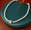 French Style Pearl Necklace with Mother-of-Pearl Clasp | Elegant Minimalist Choker Necklace