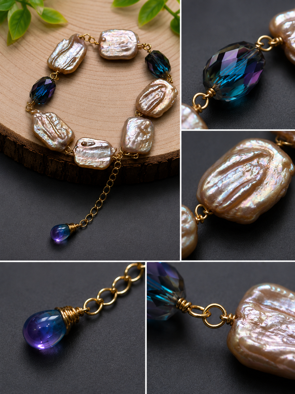 Natural Freshwater Baroque Pearl Bracelet – Handmade Gold-Tone Bracelet