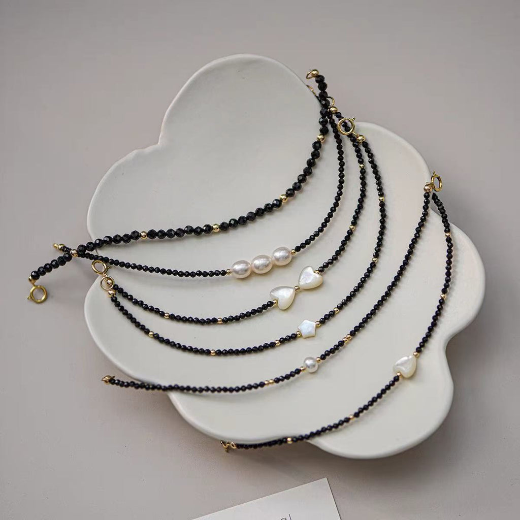 Coastal Double Heart Mother-of-Pearl & Black Spinel Bracelet