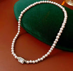 French Style Pearl Necklace with Mother-of-Pearl Clasp | Elegant Minimalist Choker Necklace